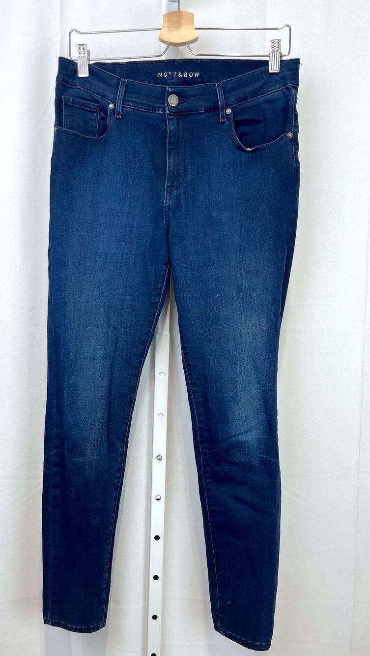 MOTT & BOW Ann Mid Rise Skinny Jeans Zip Fly Stretch Dark Wash Blue 31 x 28